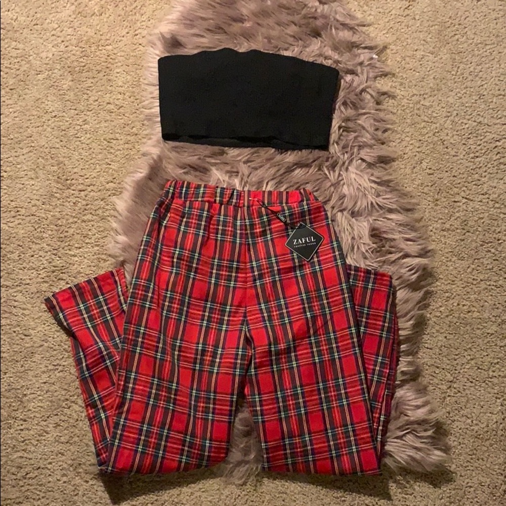 Women’s crop top with plaid pants
